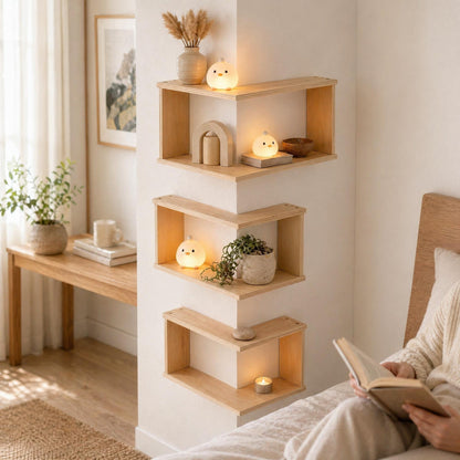 Corner Floating Wood Shelf – Wall Mounted Display Rack for Plants