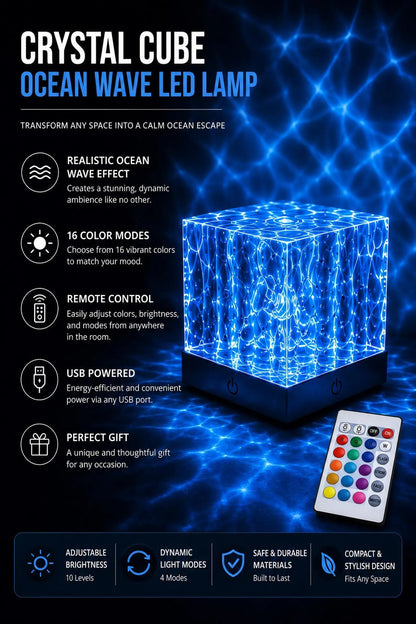 Water Wave Projector Lamp Crystal LED Night Light