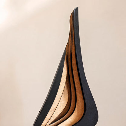 Abstract Wood Sculpture Layered Minimalist Statue for Shelf, Living Room Decor
